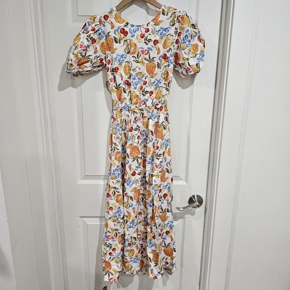 Reformation Anneliese Linen Fruit Cocktail Open-Back Dress - Picture 2 of 6